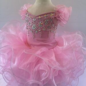 Girls pink glitz pageant birthday princess flower girl halter cupcake dress.